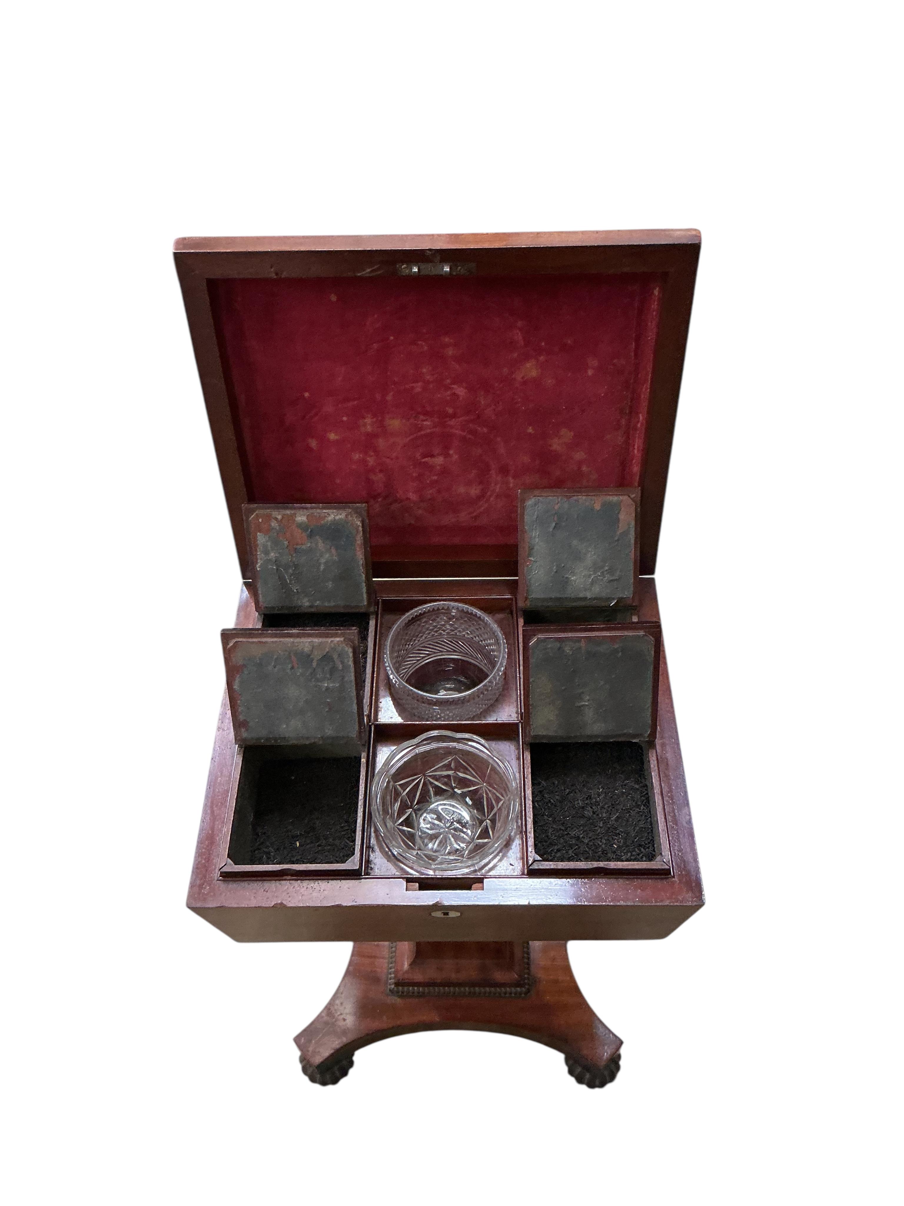 A Regency mahogany teapoy, width 41cm, depth 33cm, height 73cm